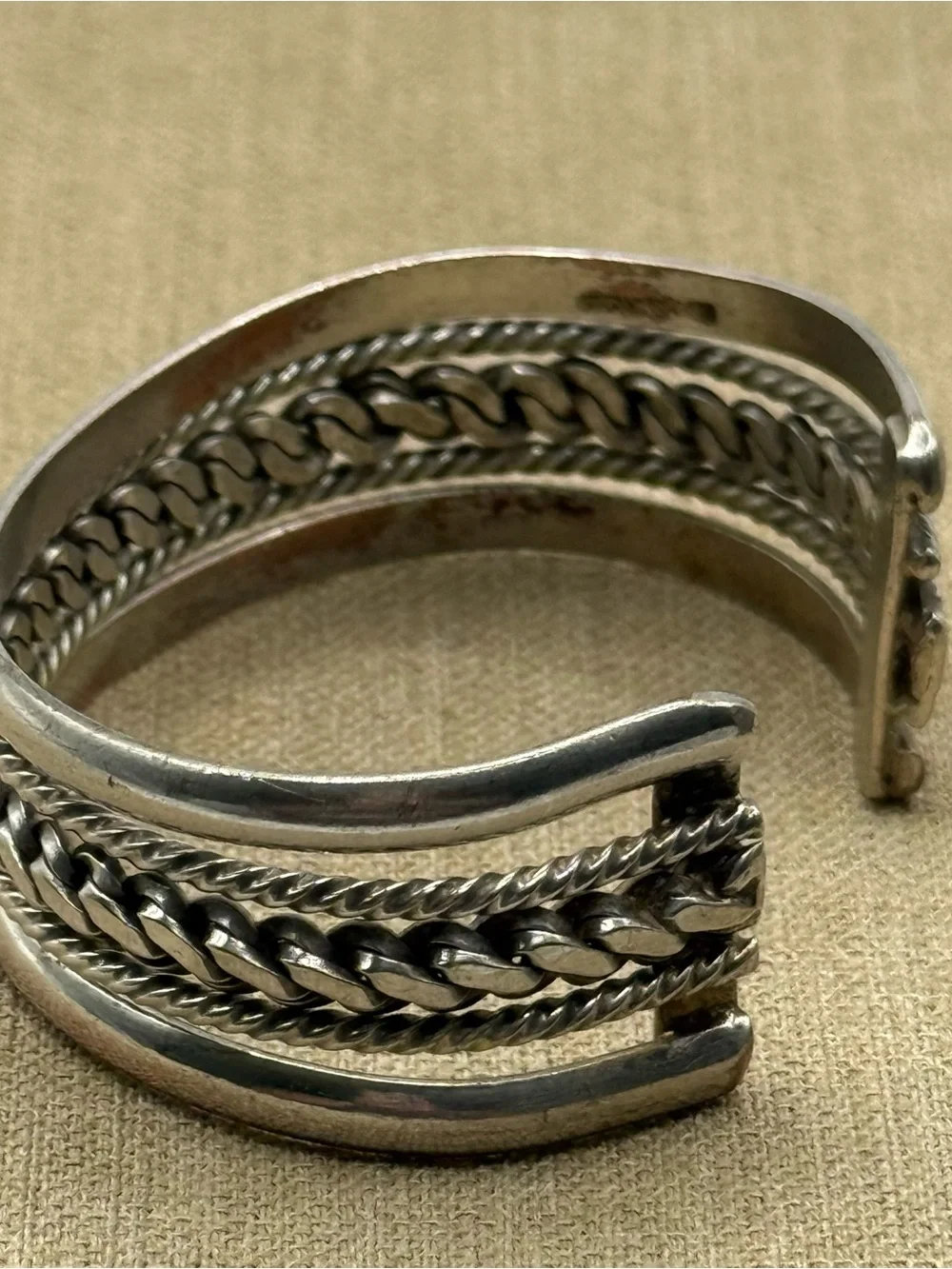 Mexico Multi-Texture Silver Tone Bangle cuff Bracelet